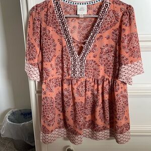Women's Orange Patterned Top